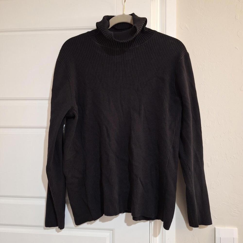 Coldwater Creek Sweater 2XL Black Cotton Blend Turtleneck Long Sleeve Old Money